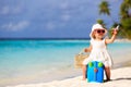 Cute little girl travel on summer beach Royalty Free Stock Photo