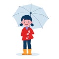 Cute little girl with an umbrella in rubber boots. Vector illustration in cartoon style. Royalty Free Stock Photo