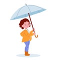 Cute little girl with an umbrella in rubber boots. Vector illustration in cartoon style. Royalty Free Stock Photo