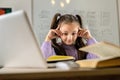 Cute little girl using laptop to study online at home. Royalty Free Stock Photo