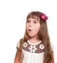 Cute little girl very surprised and looking up somewhere Royalty Free Stock Photo