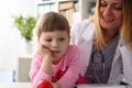 Cute little girl visiting family doctor office Royalty Free Stock Photo