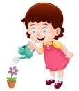 Cute little girl watering flower