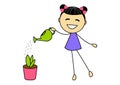 Cute little girl watering plant