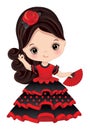 Vector Cartoon Cute Little Girl Dancing Flamenco Royalty Free Stock Photo