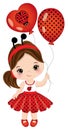 Cute Little Girl Wearing Ladybug Antenna Headband. Vector Ladybug Girl