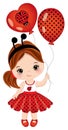 Cute Little Girl Wearing Ladybug Antenna Headband. Vector Ladybug Girl