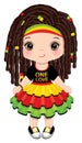 Cute Little Reggae Girl with Dreadlocks Wearing Rastafarian Dress. Vector Reggae Girl