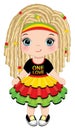 Cute Little Reggae Girl with Dreadlocks Wearing Rastafarian Dress. Vector Reggae Girl