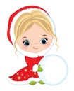 Cute Little Girl Wearing Winter Red Coat Making Snowman. Vector Christmas Cute Girl with Snowball