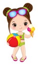 Cute Little Girl Wearing Swimsuit Holding Ball and Ice Cream Royalty Free Stock Photo