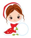 Cute Little Girl Wearing Winter Red Coat Making Snowman. Vector Christmas Cute Girl with Snowball