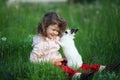 Cute little girl with white rabbit Royalty Free Stock Photo