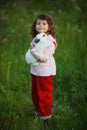 Cute little girl with white rabbit Royalty Free Stock Photo