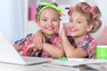 Cute little girls beautifying themselves