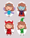 Cute little girls with different costumes