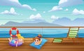 Cute little girls sunbathing on the ship deck Royalty Free Stock Photo