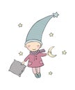 Cute little gnome. Moon and pillow.