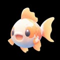 Cute little goldfish with a kind smiling face and big eyes.