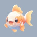 Cute little goldfish with a kind smiling face and big eyes.