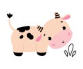 Cute Little Grazing Cow, Adorable Funny Farm Animal Cartoon Character Vector Illustration Royalty Free Stock Photo