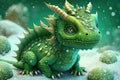 A cute little green smiling dragon with big eyes and golden horns. Symbol of Chinese New Year