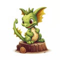 Cute little green wooden dragon, isolated on white background Royalty Free Stock Photo