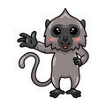 Cute little grey langur monkey cartoon waving hand