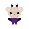 Cute little Halloween mouse in a bat costume. Cartoon animal character for kids t-shirts, nursery decoration, baby Royalty Free Stock Photo