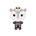 Cute little Halloween opossum in a skeleton costume. Cartoon animal character for kids t-shirts, nursery decoration Royalty Free Stock Photo