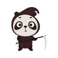 Cute little Halloween panda in a grim Reaper costume. Cartoon animal character for kids t-shirts, nursery decoration, baby shower Royalty Free Stock Photo