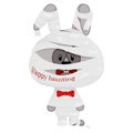 Cute little Halloween rabbit in a mummy costume. Simple vector illustration