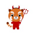 Cute little Halloween red panda in a devil costume. Cartoon animal character for kids t-shirts, nursery decoration, baby Royalty Free Stock Photo
