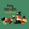 Cute little Halloween redheaded witches with insects