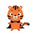 Cute little Halloween tiger in a vampire costume. Cartoon animal character for kids t-shirts, nursery decoration, baby shower, Royalty Free Stock Photo