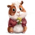 cute little hamster character with present bouquet