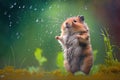 Cute little hamster dancing in the rain