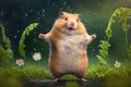 Cute little hamster dancing in the rain