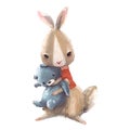 Cute little hare with sweater and Teddy bear