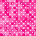 Bright Pink Hearts, Seamless Background, Pixelated Checkered Surface