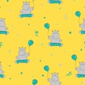 Cute little Hippo with balloon seamless pattern Royalty Free Stock Photo