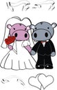 Cute little hippo couple kawaii cartoon married