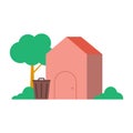Cute little house with trash can. Green enviroment. Royalty Free Stock Photo