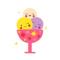 Cute little ice cream balls in colorful saucer. Funny vector illustration