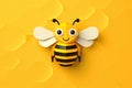 Cute little illustration cartoon pixar bee on honeycomb and white background Royalty Free Stock Photo