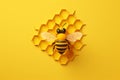 Cute little illustration cartoon pixar bee on honeycomb and white background Royalty Free Stock Photo