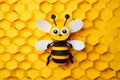 Cute little illustration cartoon pixar bee on honeycomb and white background