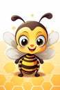 Cute little illustration cartoon pixar bee on honeycomb and white background Royalty Free Stock Photo