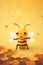 Cute little illustration cartoon pixar bee on honeycomb and white background Royalty Free Stock Photo