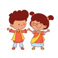 Cute indian kids character. Vector flat line